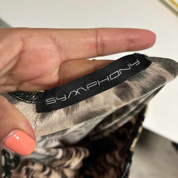 SYMPHONY Leopard Print Strapless Bodycon Sheath Dress Black Trim Mesh Side - Picture 5 of 6